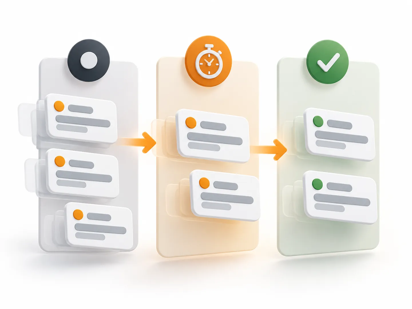 Illustration of tickets moving from new to resolved