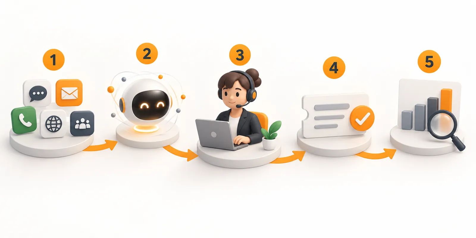 How it works in five steps, explained below